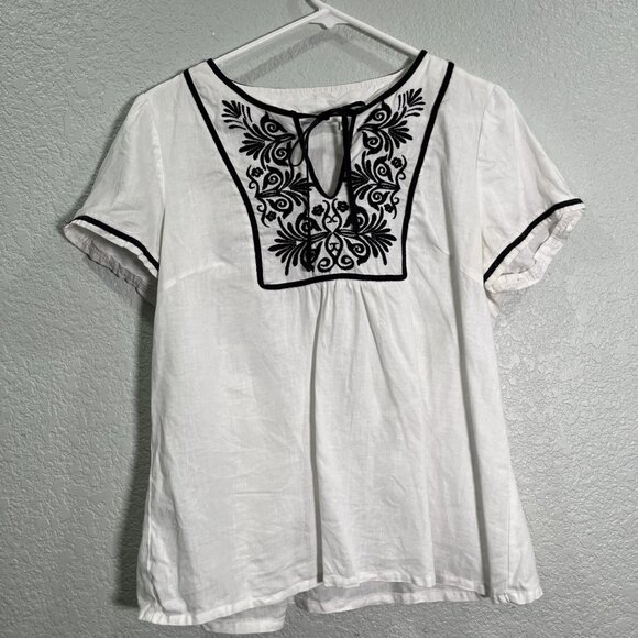 Alexandra Bartlett Peasant Top Sz XL White Linen Embroidered Tunic Boho Ethnic - Picture 1 of 8
